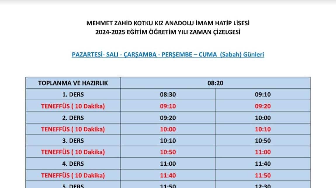 ZAMAN ÇİZELGEMİZ