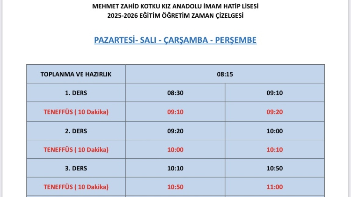 ZAMAN ÇİZELGEMİZ